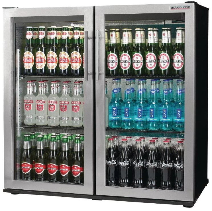 Dark Slate Gray Autonumis RPC00003 Popular Double Door Stainless Steel Bottle Cooler, 174 x 330ml Bottles / 144 x 330ml Cans - Contact Us For Availability