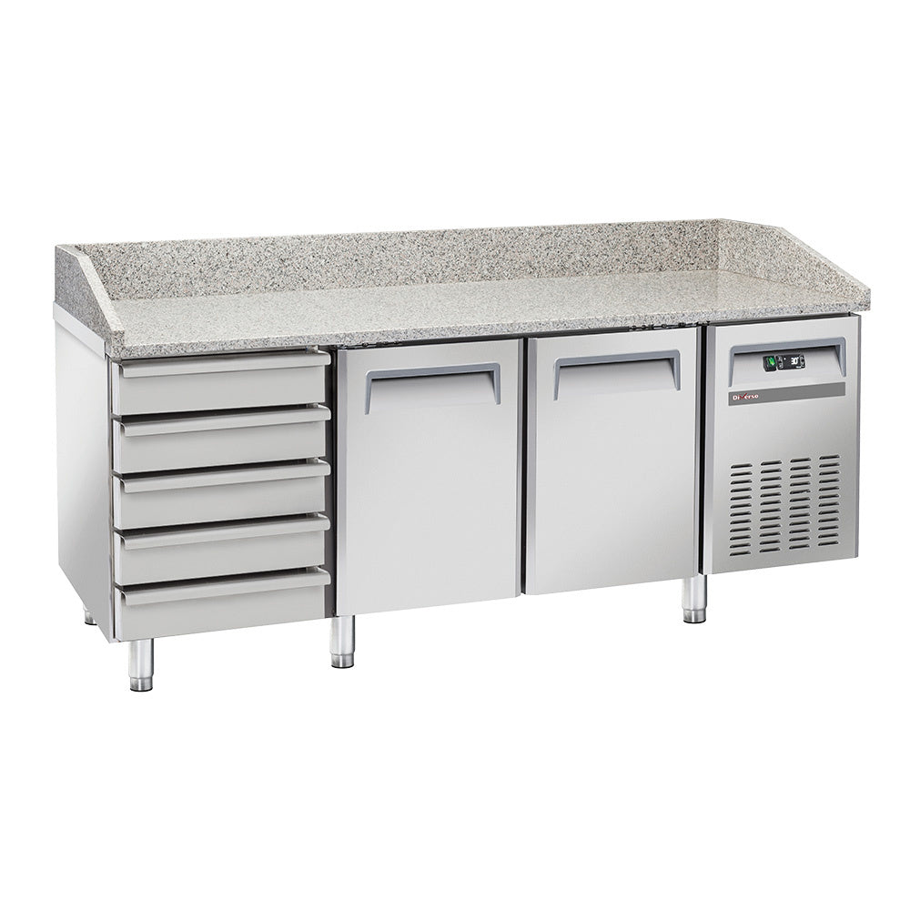 Gray Diverso WR-PZ20-52 Refrigerated pizza table 2 doors EN 600x400, 5 neutral drawers EN 600x400 - Contact Us For Availability