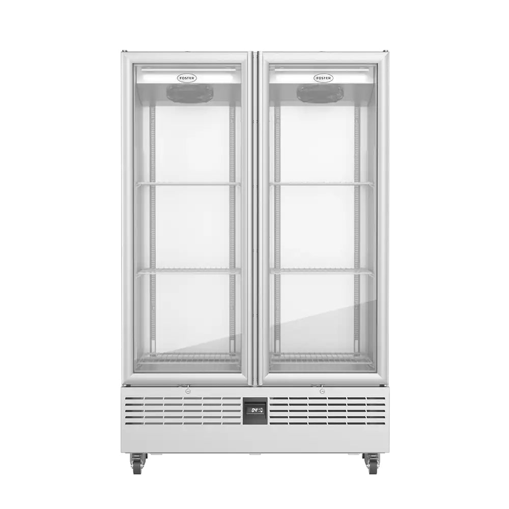Light Gray Foster FSL800G/11-318 Slimline Double Glass Door Refrigerated Upright Display Cabinet, 800 Litres - In Stock