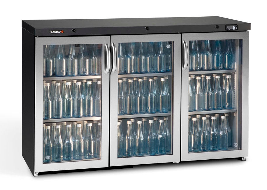 Dark Slate Gray Gamko Maxiglass MG3/315GCS Maxiglass Hinged Stainless Steel Frame Glass Triple Door Undercounter Bottle Cooler, 315 Litres - Contact Us For Availability