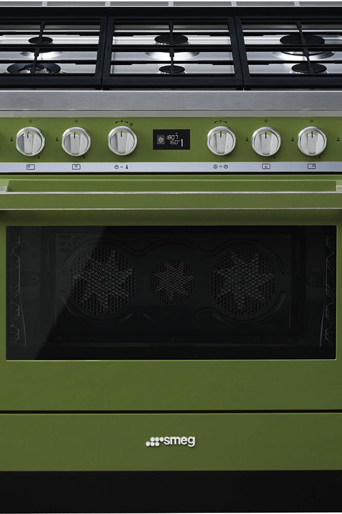 Dark Slate Gray SMEG Portifino Range Cooker, Dual Fuel, Pyrolytic Multifunctional, Single Cavity, 900 mm