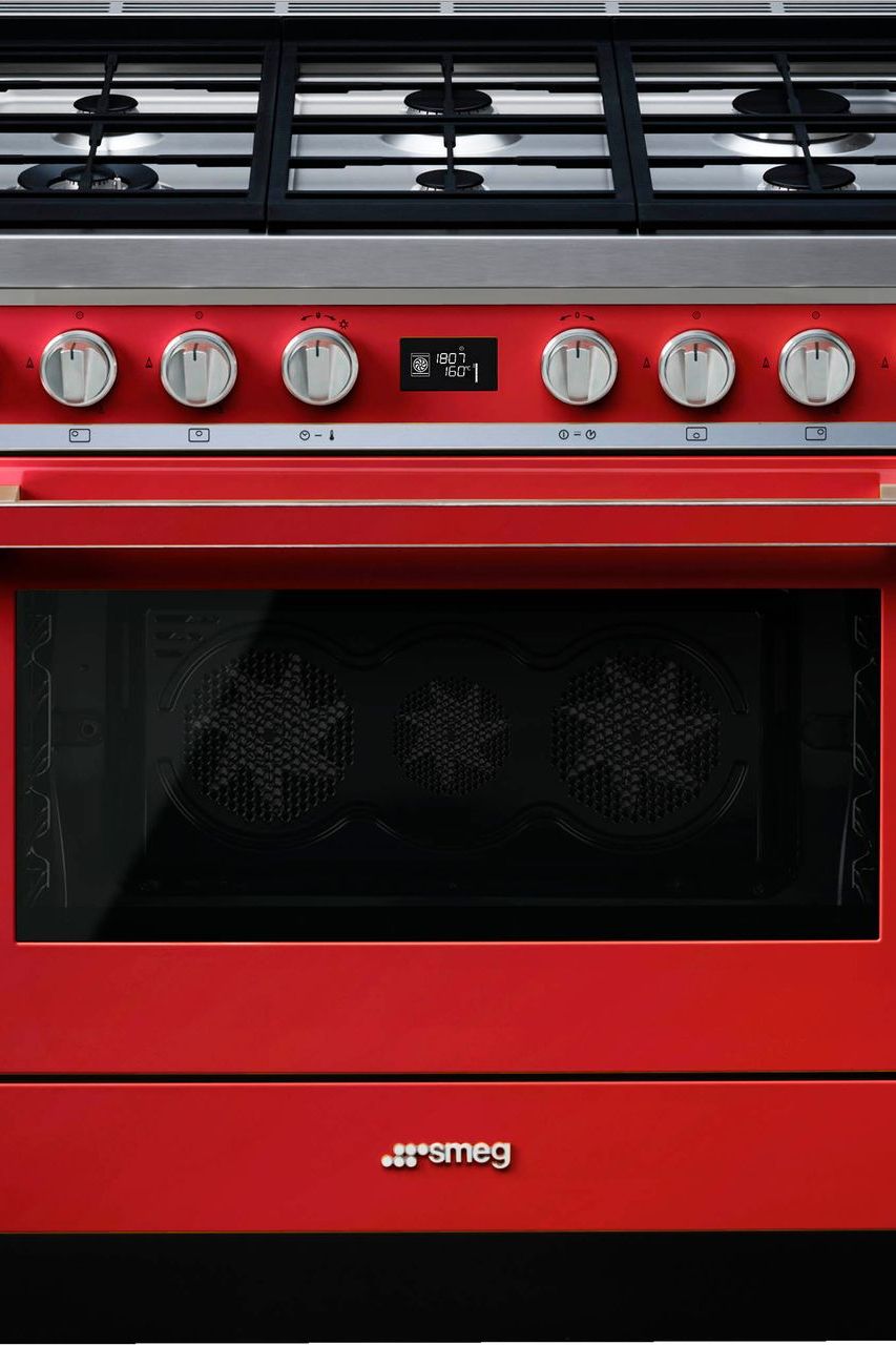 Black SMEG Portifino Range Cooker, Dual Fuel, Pyrolytic Multifunctional, Single Cavity, 900 mm