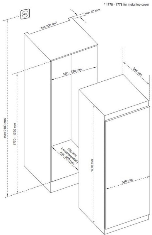 Lavender CDA CRI621 Integrated full height larder fridge