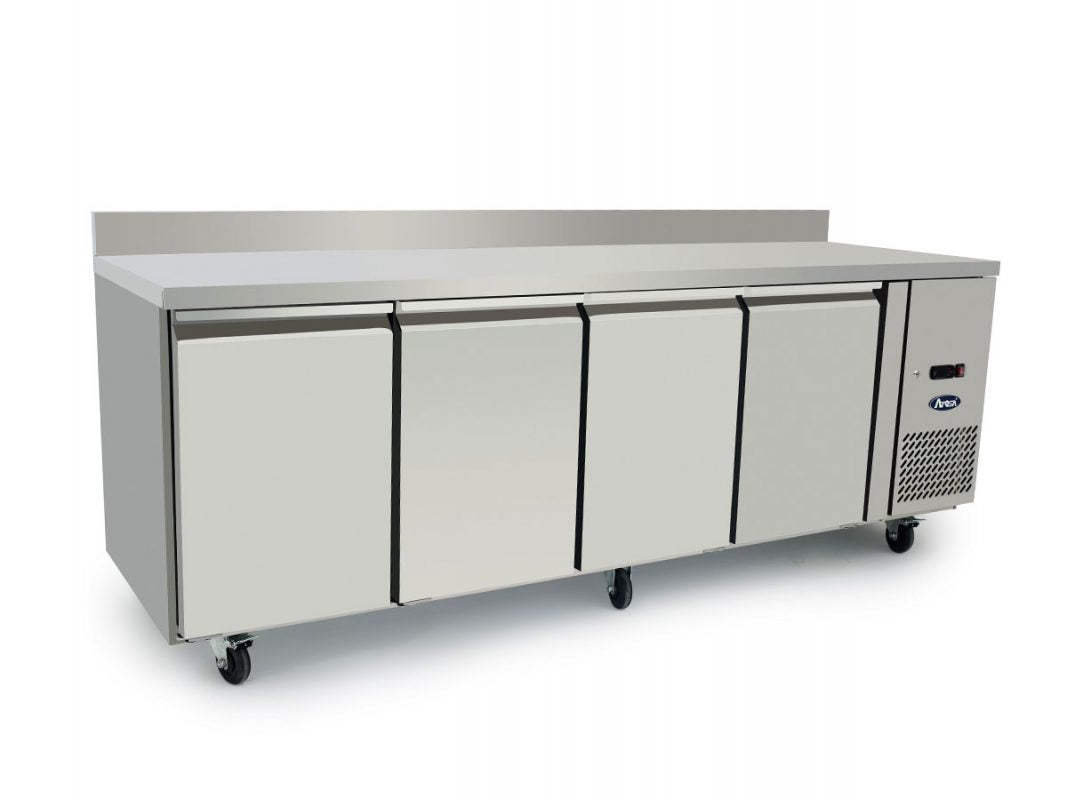 Gray Atosa EPF3482HDSB 4 Door Preparation Counter Freezer with Splash Back, 560 Litres - Contact Us For Availability