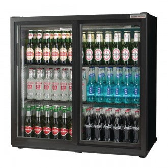 Dark Slate Gray Autonumis RQC10001 Maxi Black Sliding Double Door Bottle Cooler, 240 x 330ml Bottles / 320 x 330ml Cans - Contact Us For Availability