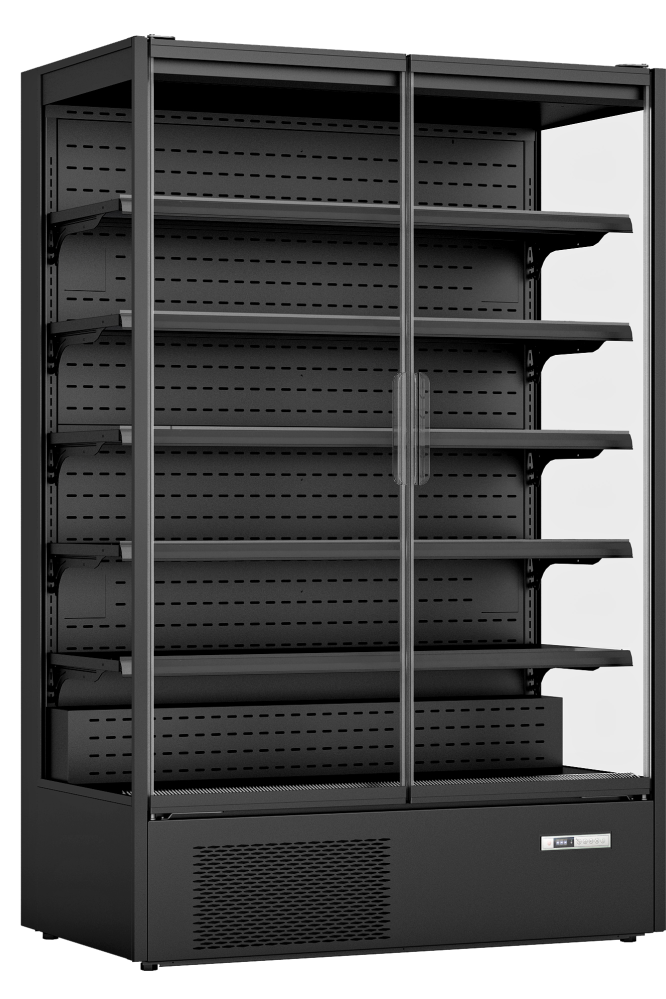 Dark Slate Gray Prodis XMD1250-P-FGD-K Panoramic Glass Door Black Multideck, 1292 Litres - Contact Us For Availability
