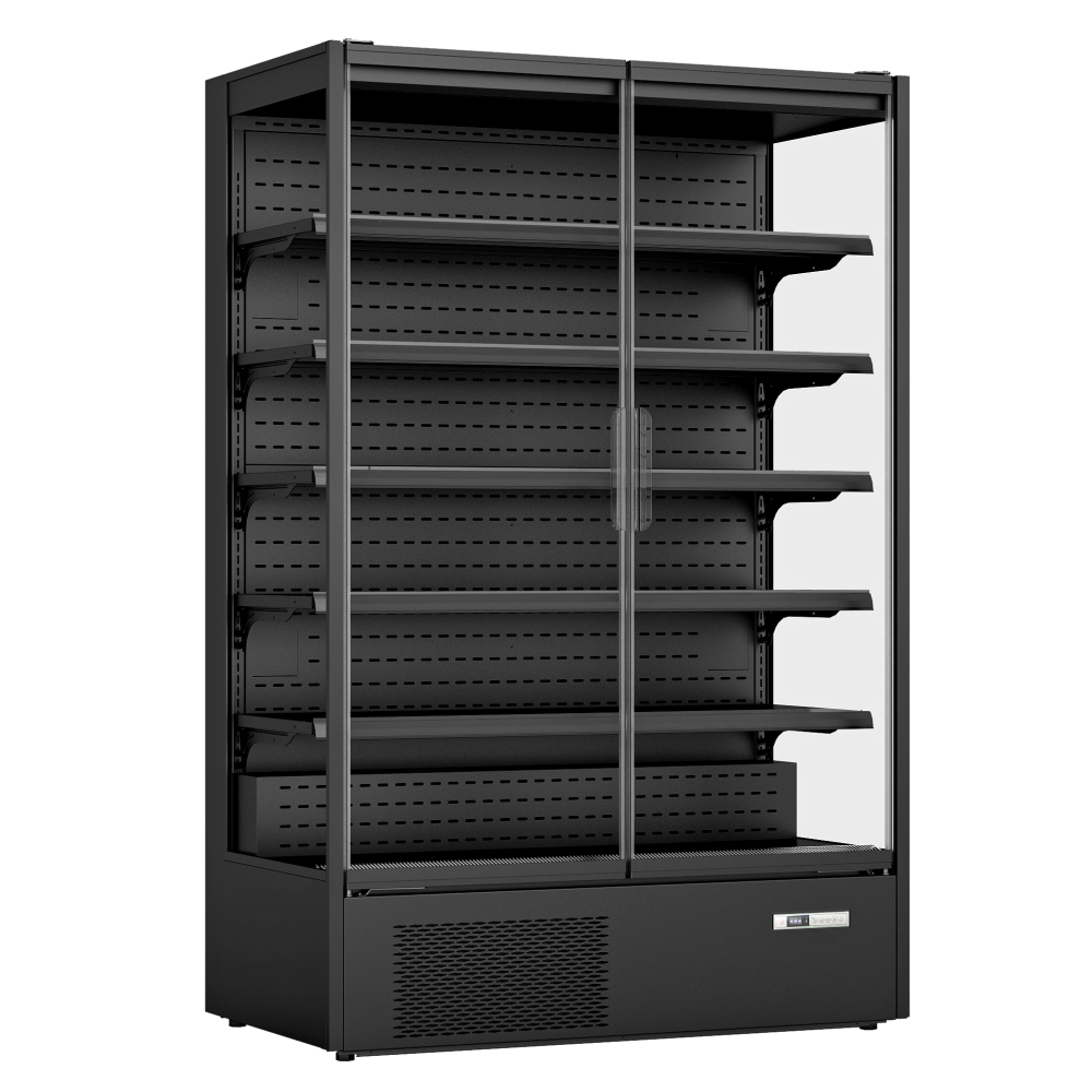 Dark Slate Gray Prodis XMD1250-P-FGD-K Panoramic Glass Door Black Multideck, 1292 Litres - Contact Us For Availability