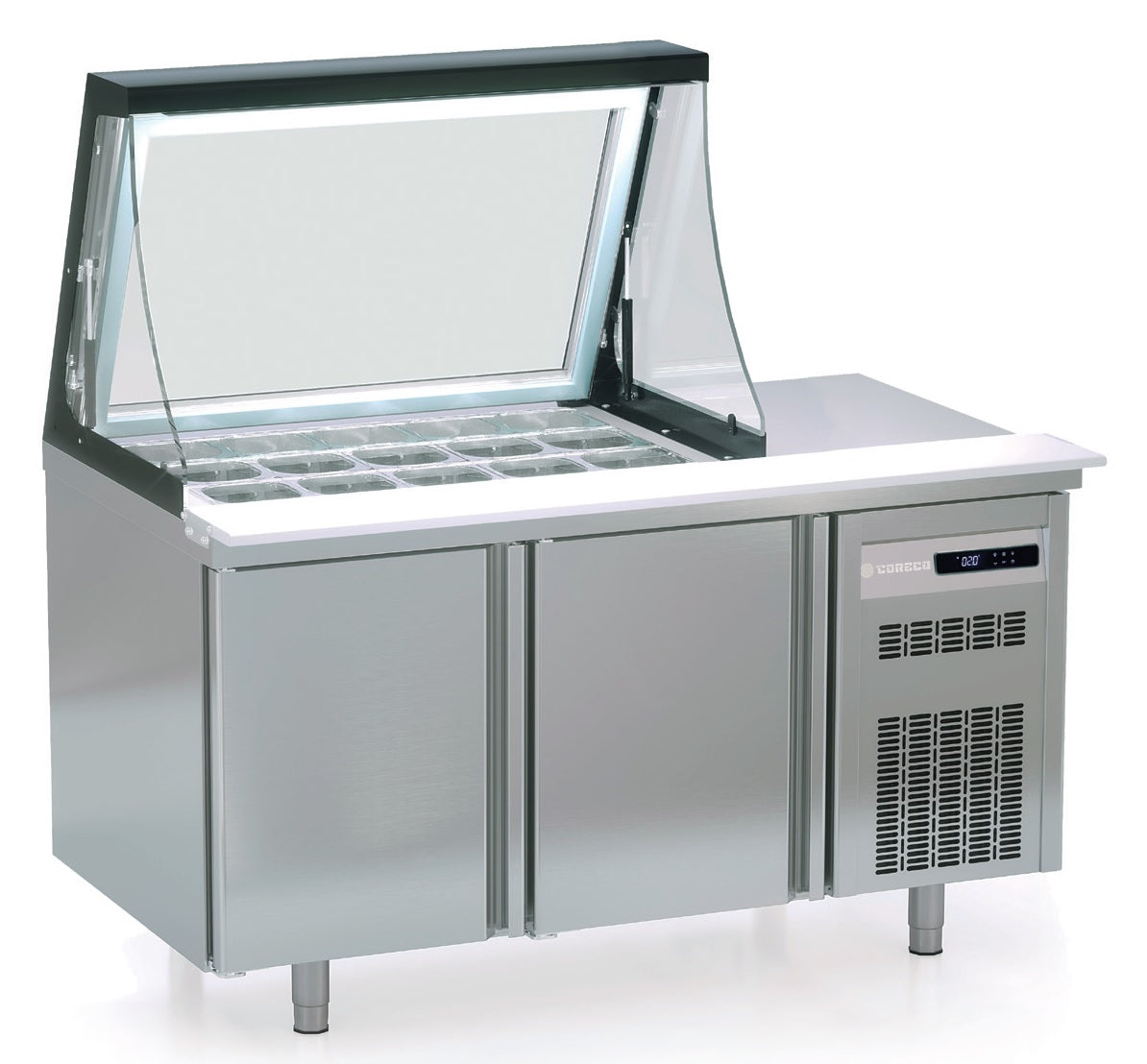 Gray Coreco PC80-150-15-LGL 2 Door Preparation Station with Lift-Up Lid, 362 Litres - Special Order