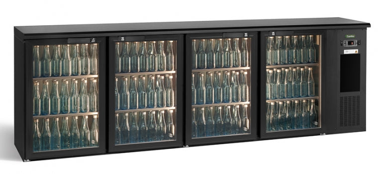 Dark Slate Gray Gamko E3/2222GMU84 Glass Four Door Stainless Steel Undercounter Bottle Cooler, 722 x 33 Centiliters - Contact Us For Availability