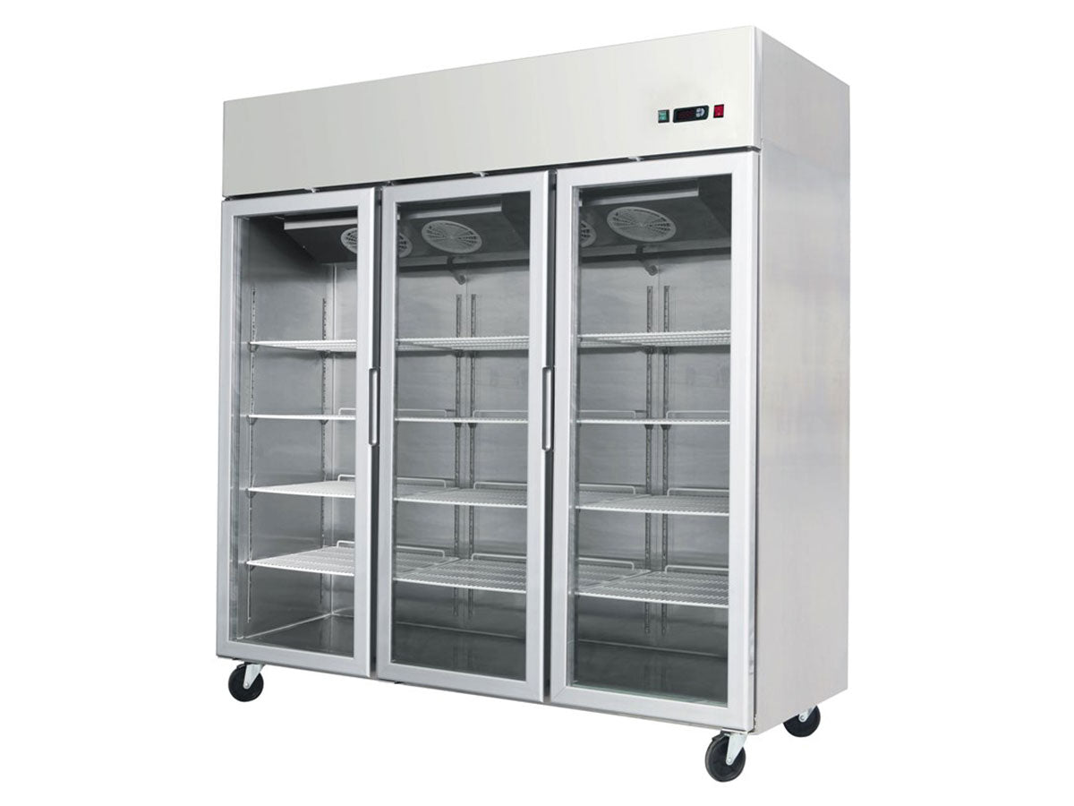 Gray Atosa YCF9409GR Slimline Glass Triple Door Upright Freezer, 1390 Litres - Contact Us For Availability