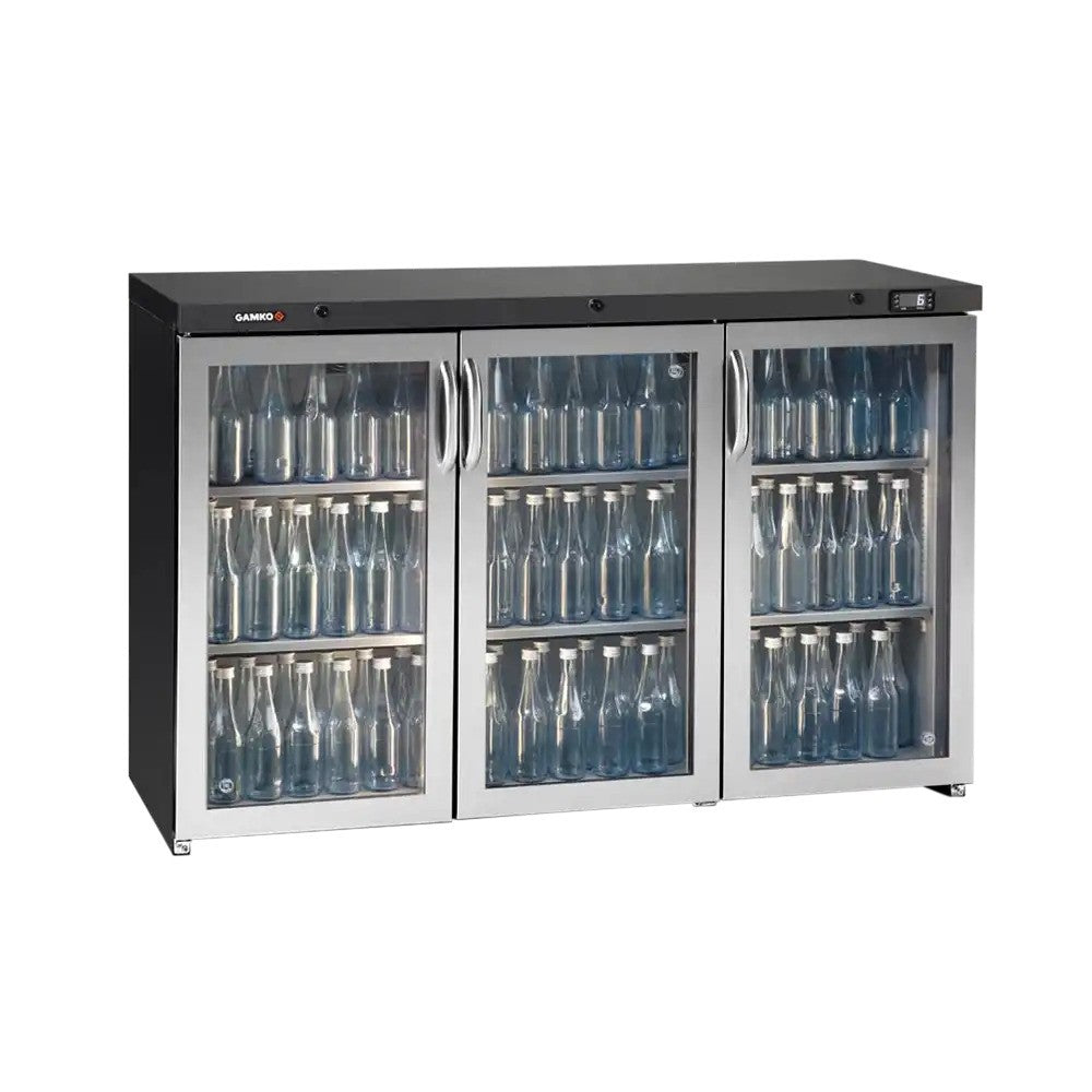 Dark Slate Gray Gamko LG3-315GCS Maxiglass Low Height Stainless Steel Framed Glass Triple Door Bottle Cooler, 338 Litres - Contact Us For Availability