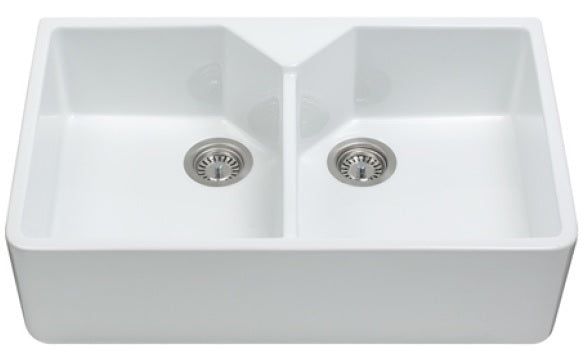 Light Gray KC12WH CDA Ceramic Belfast style double bowl sink