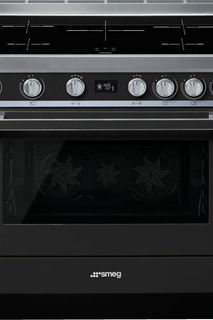 Black SMEG Portifino Range Cooker, Dual Fuel, Pyrolytic Multifunctional, Single Cavity, 900 mm