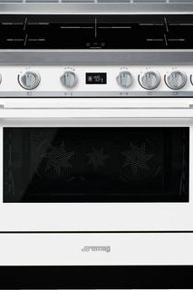 Black SMEG Portifino Range Cooker, Dual Fuel, Pyrolytic Multifunctional, Single Cavity, 900 mm