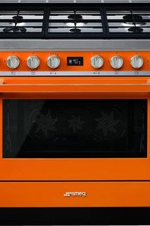 Black SMEG Portifino Range Cooker, Dual Fuel, Pyrolytic Multifunctional, Single Cavity, 900 mm