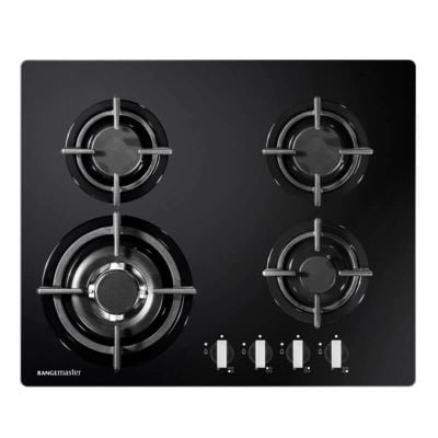 Black Rangemaster Hob, Gas on Glass, Four Burners, 600 mm