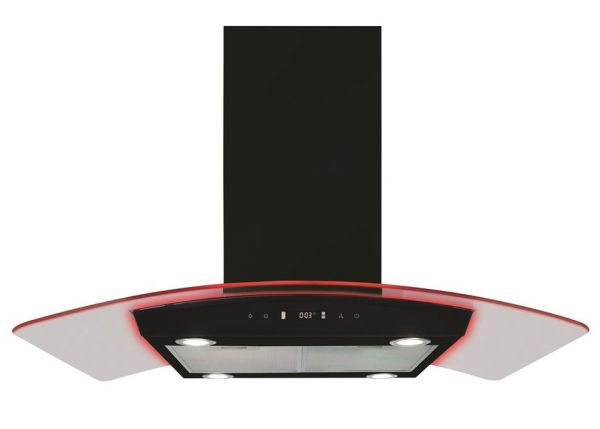 Black EKPK90BL Curved glass island extractor with edge lighting