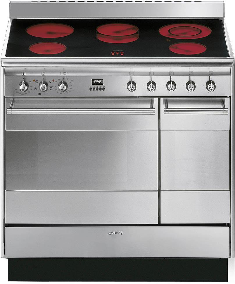 Gray Smeg Concert Cooker, Ceramic, with Double Oven, 900 mm