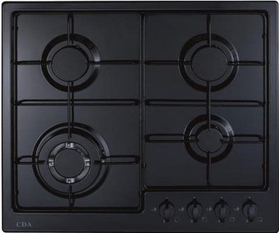 CDA 60cm Four Burner Gas Hob with Cast Iron Supports - Black
