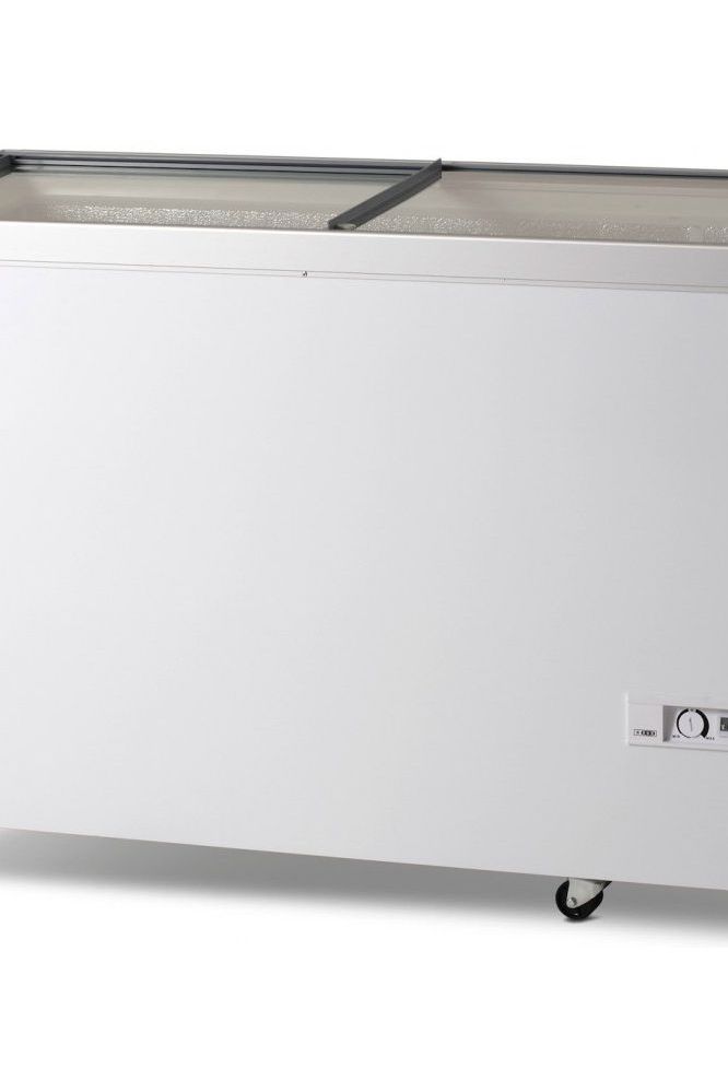 Light Gray Vestfrost FKG404 White Display Chest Cooler with Glass Lid, 386 Litres - Discontinued