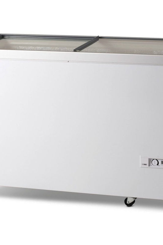 Light Gray Vestfrost FKG404 White Display Chest Cooler with Glass Lid, 386 Litres - Discontinued