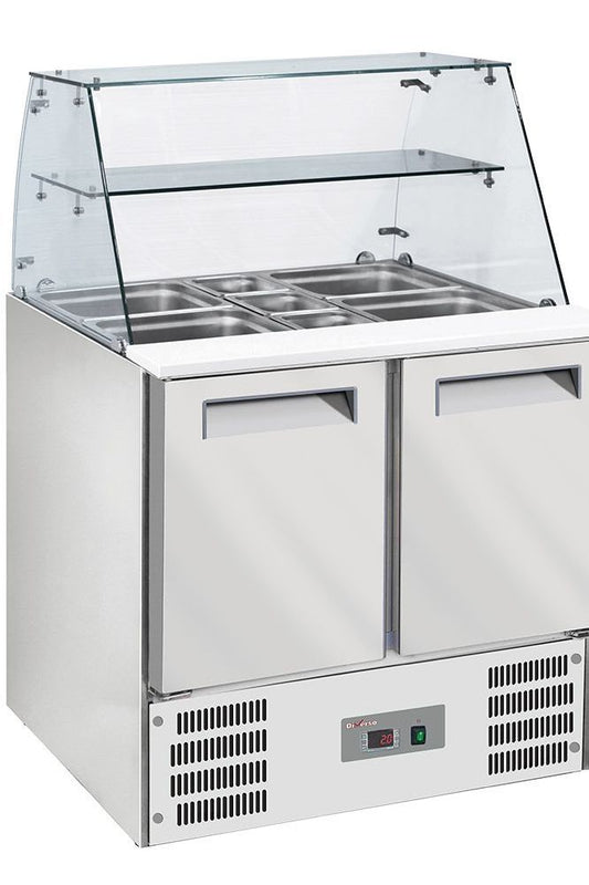 Light Gray Diverso WR-SAL6-L2 Refrigerated saladette with curved glass 2x GN1/1 + 3x GN 1/6-150 mm + reserve 2 doors GN1/1 - Contact Us For Availability
