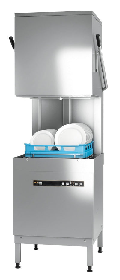 Hobart Ecomax H604W-12B Hood / Passthrough 500mm Basket Frontloading Commercial Dishwasher with Drain Pump, 18 Plate Capacity - Contact Us For Availability