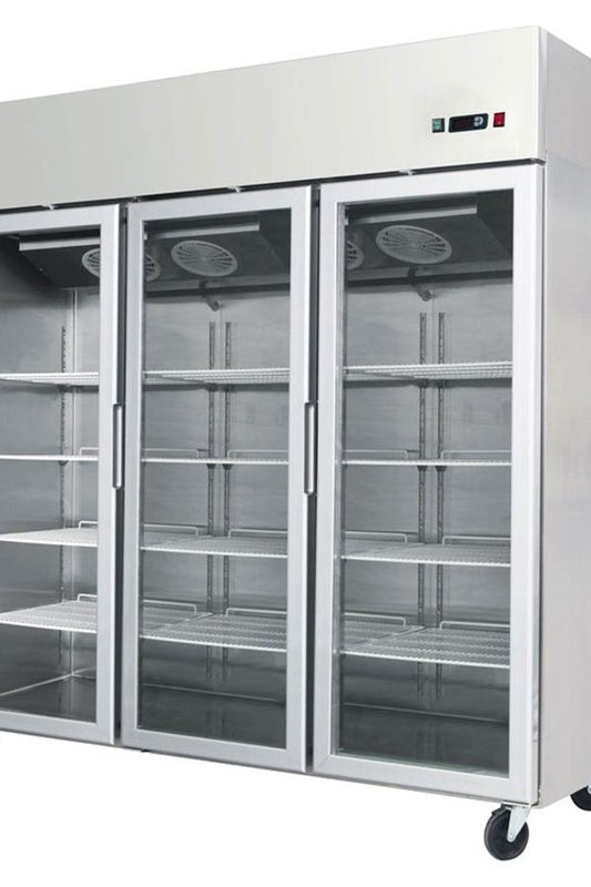 Gray Atosa YCF9403GR Slimline Glass Triple Door Upright Fridge, 1390 Litres - Contact Us For Availability