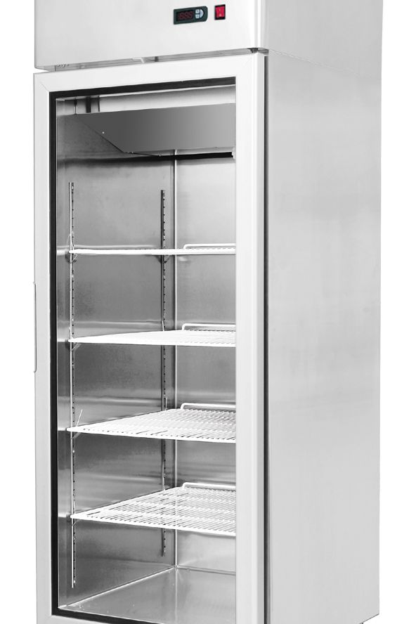 Light Gray Atosa YCF9407GR Slimline Glass Single Door Upright Freezer, 410 Litres - Contact Us For Availability