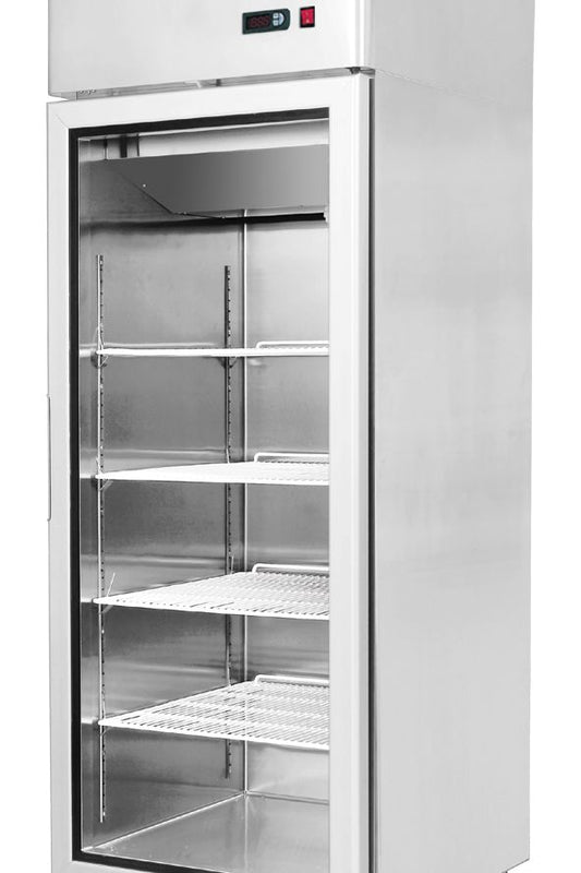 Light Gray Atosa YCF9407GR Slimline Glass Single Door Upright Freezer, 410 Litres - Contact Us For Availability