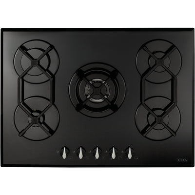 CDA 70cm Five Burner Gas on Glass Hob - Black