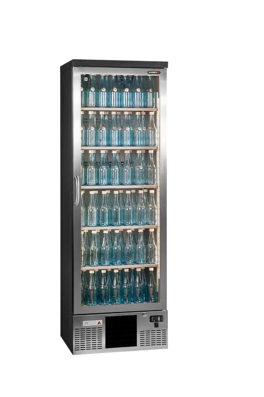 Dark Slate Gray Gamko MG3/300LGCS Maxiglass Left Hand Hinged Stainless Steel Frame Glass Single Door Upright Bottle Cooler, 300 Litres - Contact Us For Availability