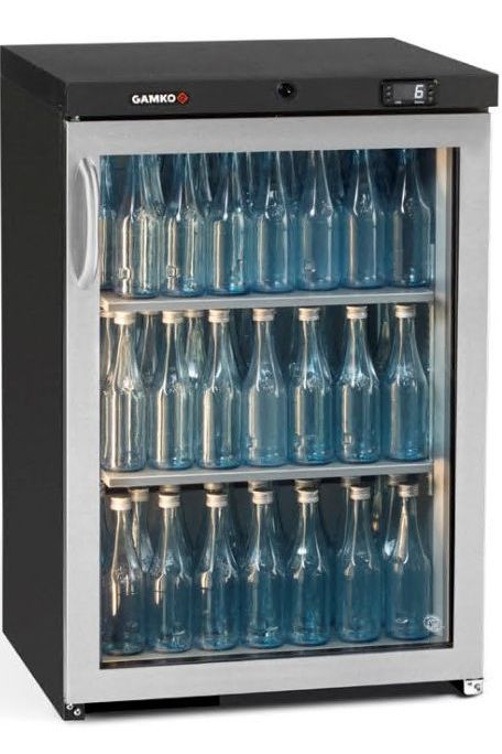 Dark Slate Gray Gamko MG3/150RGCS Maxiglass Right Hand Hinged Stainless Steel Frame Glass Single Door Undercounter Bottle Cooler, 150 Litres - Contact Us For Availability