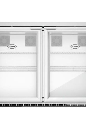 Light Gray Foster HR360G/13-120 Double Glass Door Undercounter Cabinet Display Refrigerator, 360 Litres - In Stock