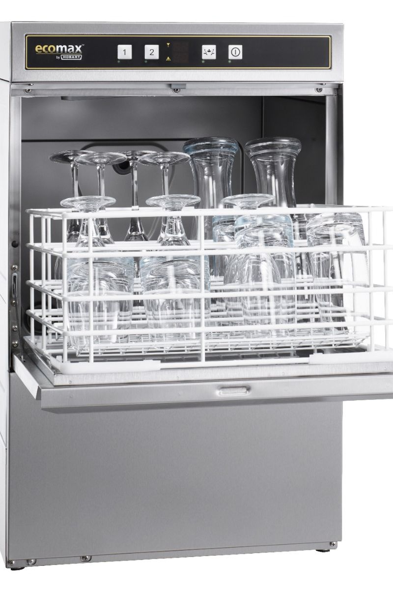 Light Slate Gray Hobart Ecomax G404W-12B 390mm Basket Frontloading Commercial Glasswasher with Drain Pump, 16 Pint Capacity - Discontinued