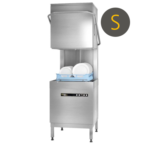 Gray Hobart Ecomax Plus H615SW-10D 500mm Basket Hood / Passthrough Dishwasher with Integral Water Softener & Drain Pump, 18 Plates - Contact Us For Availability