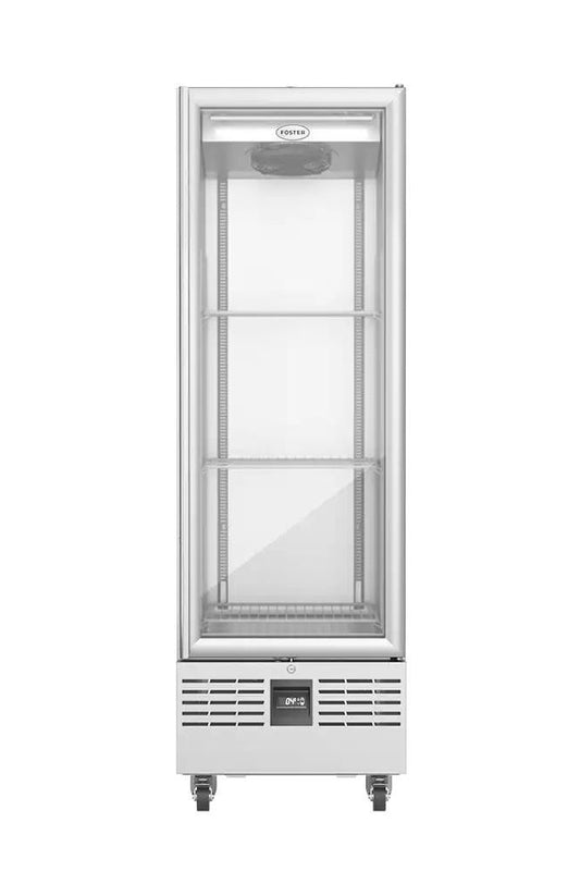Light Gray Foster FSL400G/11-310 Slimline Single Glass Door Refrigerated Upright Display Cabinet, 400 Litres - In Stock