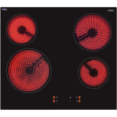 CDA 60cm Four Zone Ceramic Hob - Black Glass