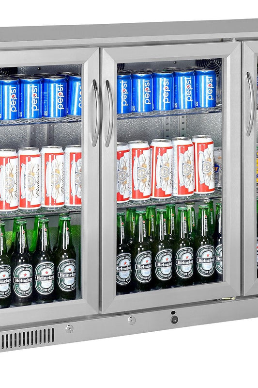 Gray Sterling Pro Green SP3HC-STS Triple Door Stainless Steel Bottle Cooler, 274 x 330ml Bottles - In Stock