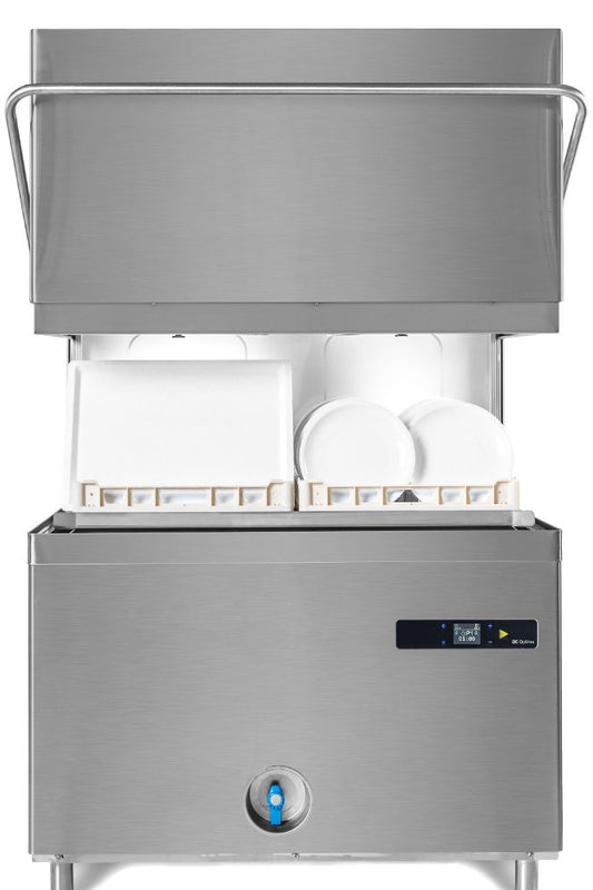 Dark Gray DC OD1400ACPD10kw Optima Range 500mm Basket Passthrough Commercial Dishwasher with Break Tank, Chemical Pumps & Drain Pump, 18 Plates - Contact Us For Availability
