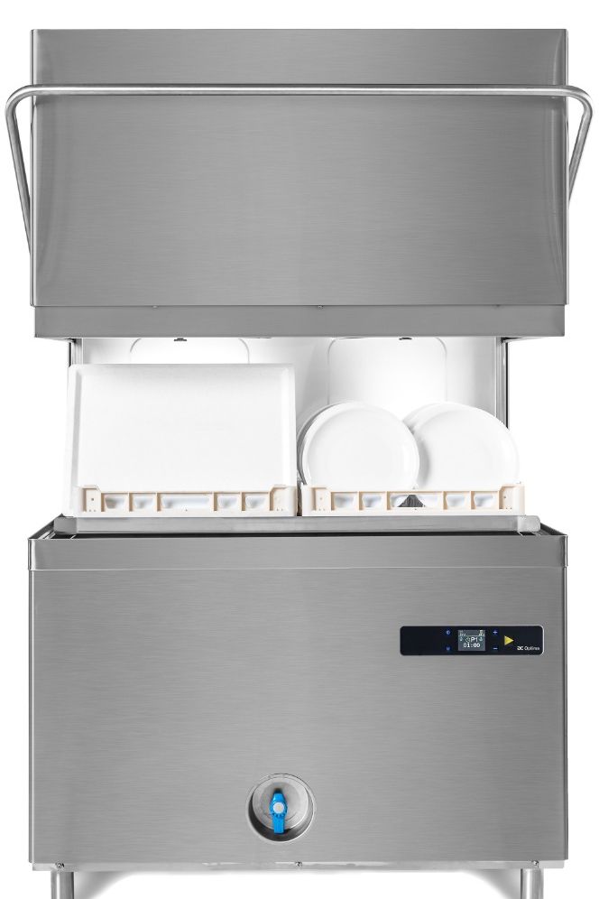 Dark Gray DC OD1400ACPD Optima Range 500mm Basket Passthrough Commercial Dishwasher with Break Tank, Chemical Pumps & Drain Pump, 18 Plates - Contact Us For Availability