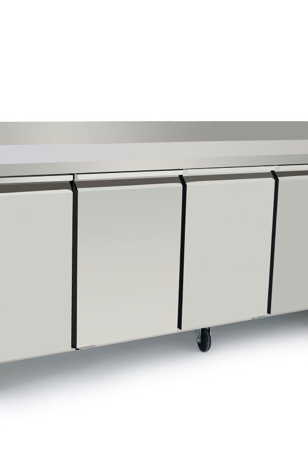Gray Atosa EPF3442HDSB 4 Door Preparation Counter Fridge with Splash Back, 510 Litres - Contact Us For Availability
