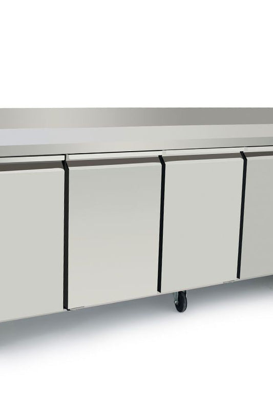 Gray Atosa EPF3442HDSB 4 Door Preparation Counter Fridge with Splash Back, 510 Litres - Contact Us For Availability