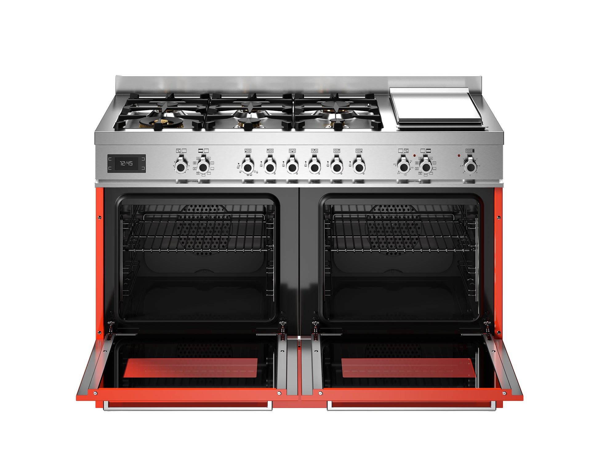 Bertazzoni PRO126G2EART2 Professional Series 120cm Dual Fuel Range Cooker — Gloss Orange - Core Appliances
