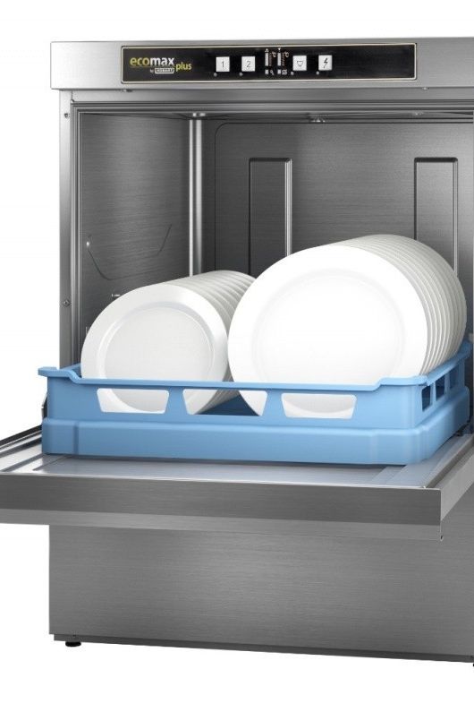 Slate Gray Hobart Ecomax Plus F515W-10C 500mm Basket Frontloading Commercial Dishwasher with Drain Pump, 18 Plates - Discontinued