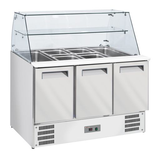 Light Gray Diverso WR-SAL6-L3 Refrigerated saladette with curved glass 4x GN1/1-150 mm + reserve 3 doors GN 1/1 - Contact Us For Availability