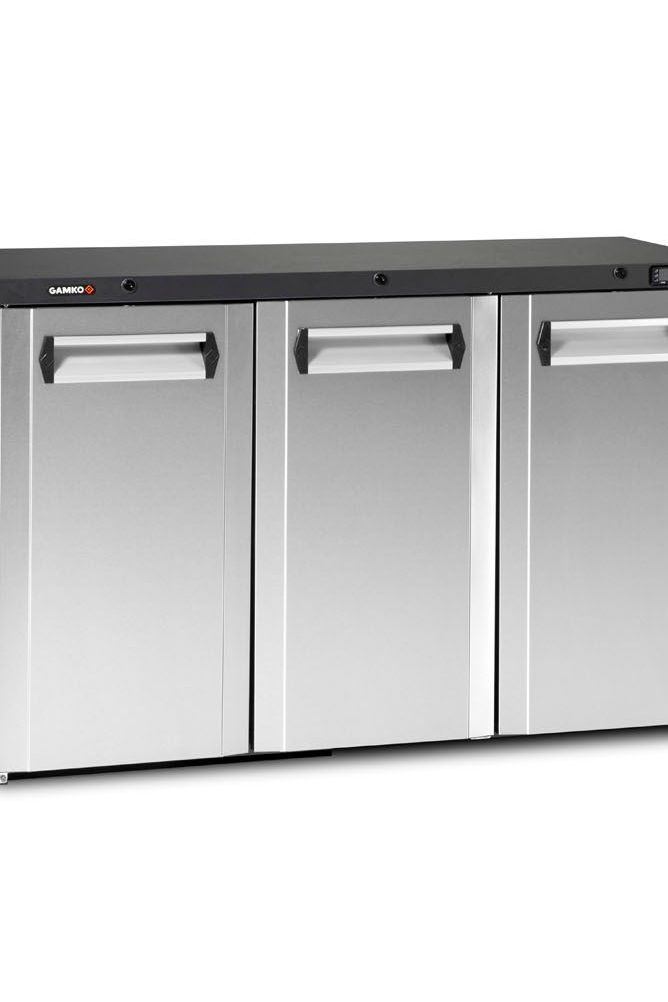 Light Gray Gamko Maxiglass MG3/315CS Maxiglass Hinged Stainless Steel Front Triple Door Undercounter Bottle Cooler, 315 Litres - Contact Us For Availability