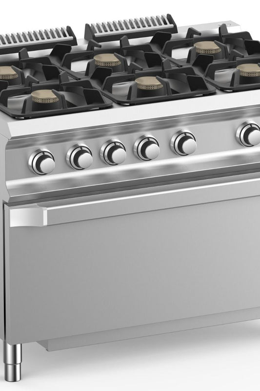 Gray Hobart Ecomax HEFB711FGMXL 6 Burner Gas Hob (6 x 7kW) with Jumbo Gas Oven (8kW), 50kW - Contact Us For Availability