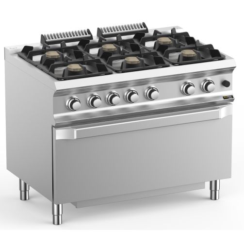Gray Hobart Ecomax HEFB711FGMXL 6 Burner Gas Hob (6 x 7kW) with Jumbo Gas Oven (8kW), 50kW - Contact Us For Availability