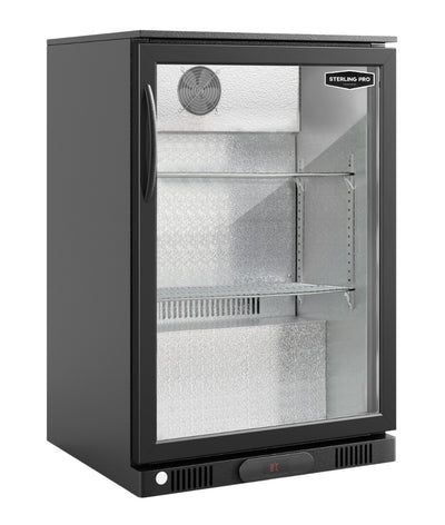 Sterling Pro Green SP1HC-LOW-BK Hinged Single Door Low Height Bottle Cooler, 106 x 330ml Bottles - In Stock